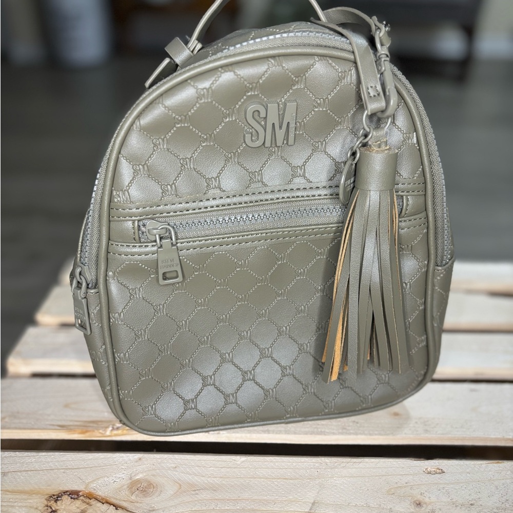 Champagne Quilted Mini Backpack with Tassel